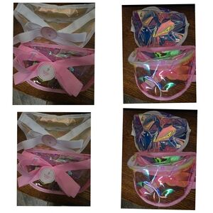 2Pink Clear ,2 siver Holographic Fanny Pack with Pink Trim & White Trim
